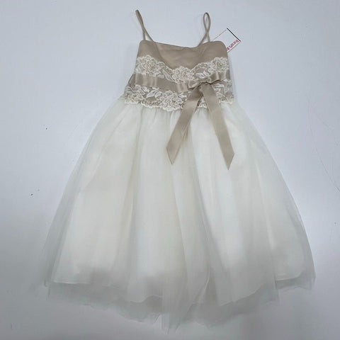 David's Bridal NWT Girl's Flower Girl Dress Ivory Champagne Lace Beaded Sz 2T