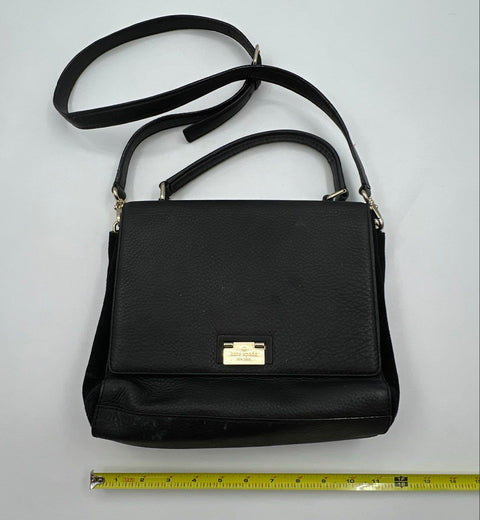 Kate Spade Black Pebbled Leather Top Handle Satchel Crossbody Bag Gold