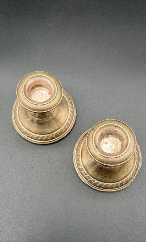 Saart Bros Diamond S Sterling Silver Candlestick Pair Cement Filled Vintage