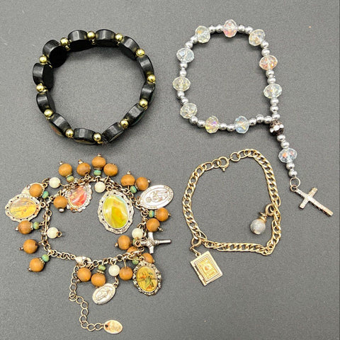 Religious Cross Costume Jewelry Necklace Bracelet Pin Rosary Lot of 25 Pieces