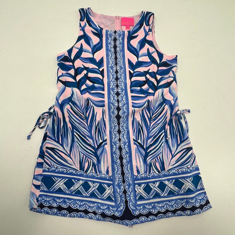 Lilly Pulitzer Donna Romper Blue Pink Palm Leaf Print Sleeveless Jumpsuit Size