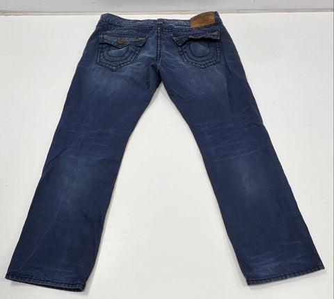 True Religion Men's Ricky Relaxed Straight Jeans Blue Flap Pockets Size 38