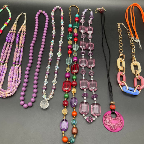 Mixed Costume Jewelry Lot 9 Fashion Necklaces Beaded Acrylic Multi-Strand Cord