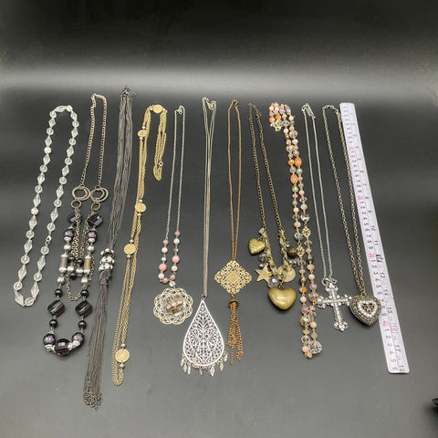 Vintage to Modern Costume Jewelry Lot of 11 Necklaces Pendants Cross Tassel