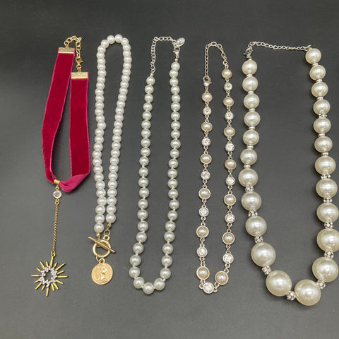 Fashion Jewelry Lot 10 Necklaces Faux Pearl Choker Beaded Shell Starburst