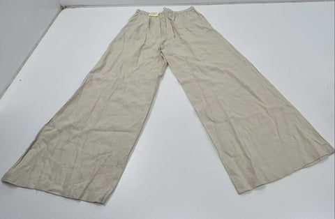 Max Studio London Women's Tan Blended Linen Wide Leg Trousers Mid Rise NWT Sz L