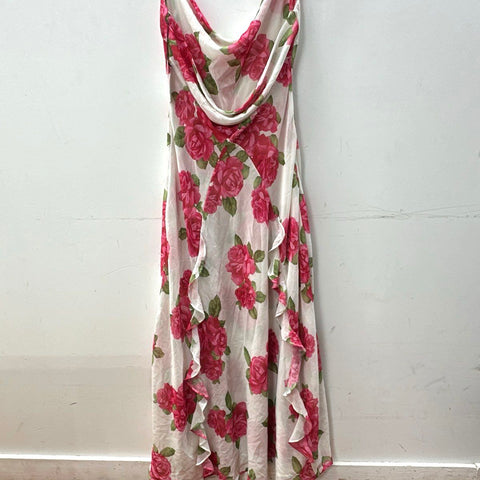 Betsey Johnson Forever 21 Women's Pink Rose Floral Ruffle Maxi Dress NWT XL