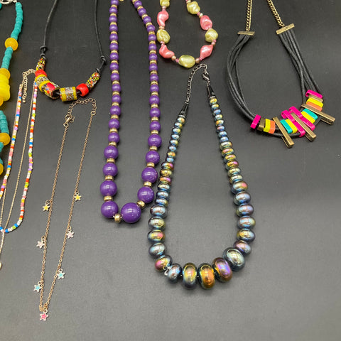 Fashion Costume Jewelry Lot of 10 Beaded Statement Necklaces Various Styles