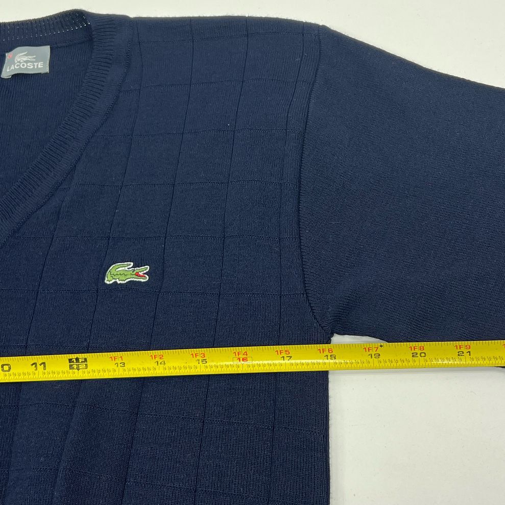 Men's Lacoste Dark Blue Knit V Neck Long Sleeve Pullover Sweater - Size 40