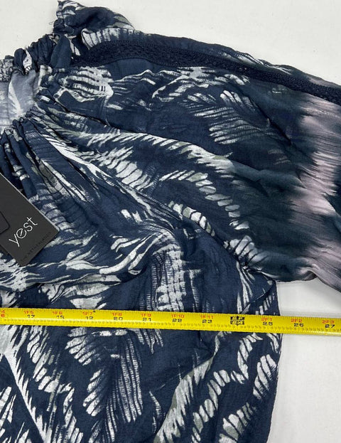Yest Indigo Abstract Print Smocked Hem Blouson Top Women's 16 NWT