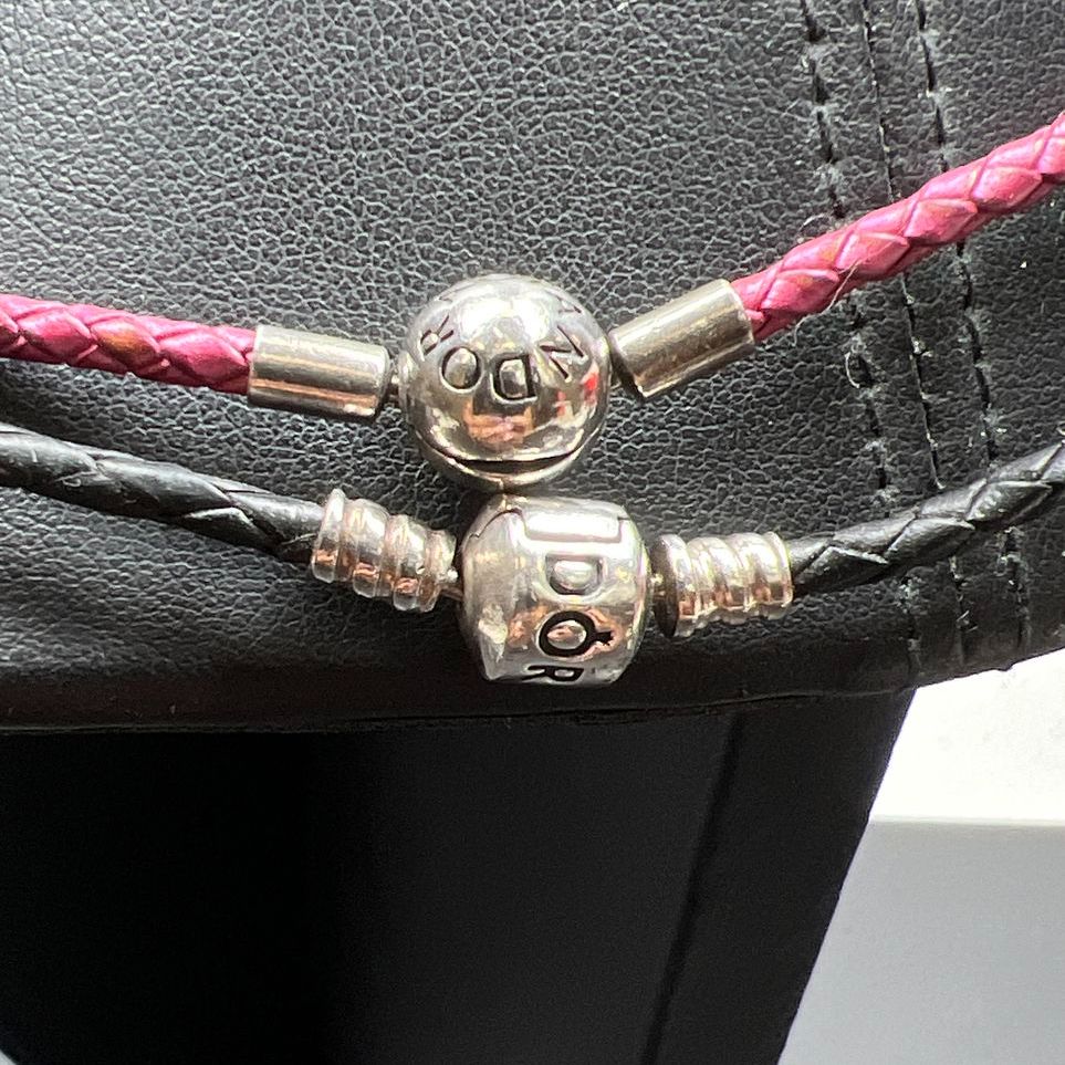 2 Pandora Leather Cord Necklace for Beads Sterling Silver Clasps