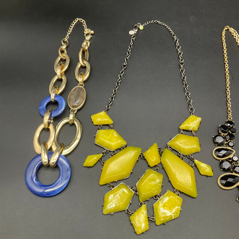 Fashion Statement Jewelry Lot of 6 Necklaces Yellow Bib Cross Pendant Beaded