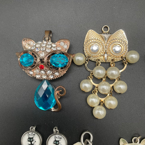 Animal Theme Fashion Jewelry Lot of 12 Pendants Owls Cat Dog Panda Turtle