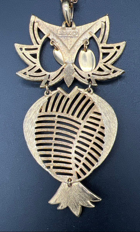Vintage ALAN Gold Tone Articulated Owl Starburst Pendant Necklace Lot of 3