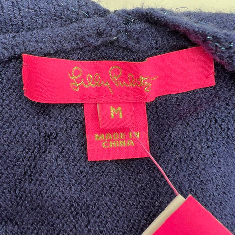 Lilly Pulitzer Mame Sweater Low Tide Navy Metallic Cardigan Women's M NWT
