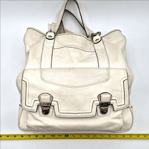Coach Off-White Leather 2012 Audrey Satchel Tote Bag Silver Hardware 17924