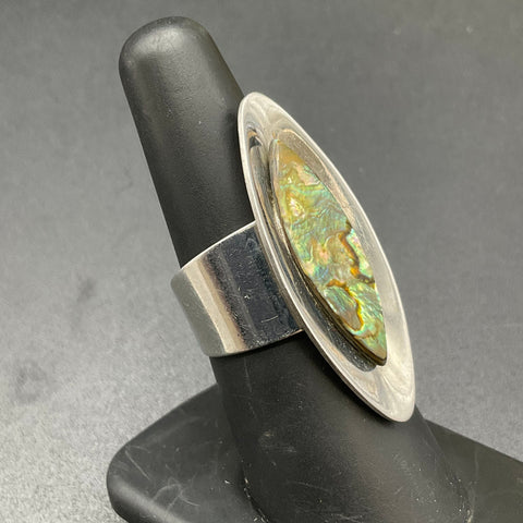 Peak 18/8 Stainless Steel Abalone Shell Marquise Ring England Size 7