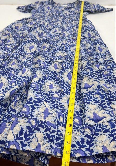 Anthropologie Blue Floral Modal Tiered Smocked Waist Maxi Dress Women's S