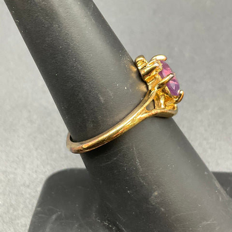 Vintage Gold Plated Amethyst Bypass Ring Clear Accent Stones Size 7