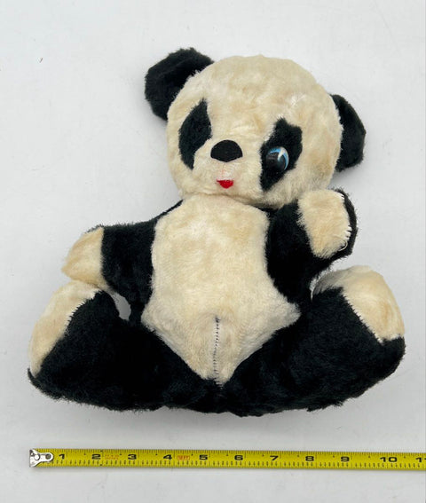 Vintage Panda Plush Stuffed Animal Googly Eyes Black White 10 Inch
