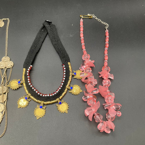 Vintage & Modern Jewelry Lot 8 Necklaces Tribal Boho Coin Beaded Cherry Charm