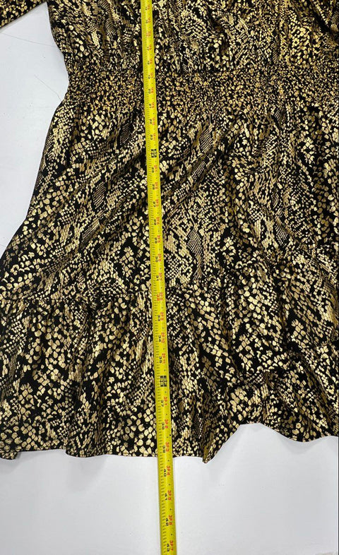 Michael Kors Women's Dress Black Gold Metallic Snake Print Smocked 2XL NWT