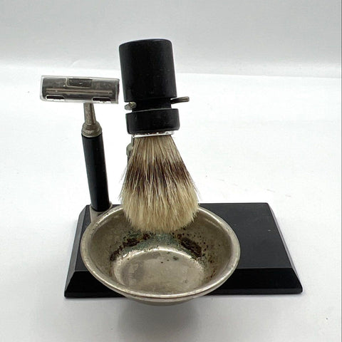 Vintage Shaving Grooming Set Razor Brush Bowl Stand Mustache Wax Kit MCM Style