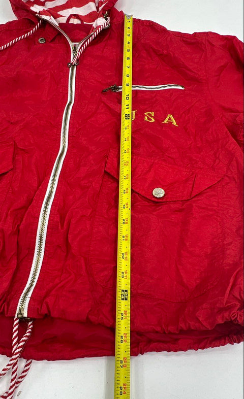 Vintage 90s East West Men's Red USA Patriotic Hooded Windbreaker Jacket M