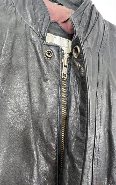 Vintage 90s Saks Fifth Avenue Men's Black Leather Vest Quilted Lining Full Zip