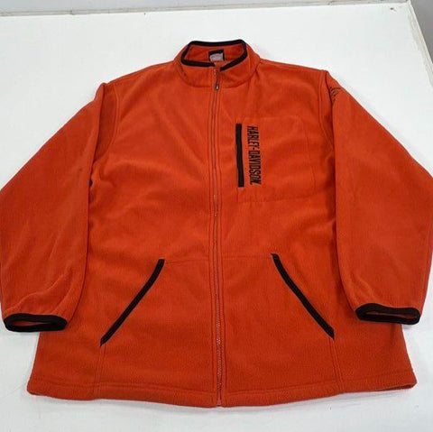 Harley-Davidson Vintage Y2K Mens Orange Full Zip Fleece Jacket Zanotti PA Sz L