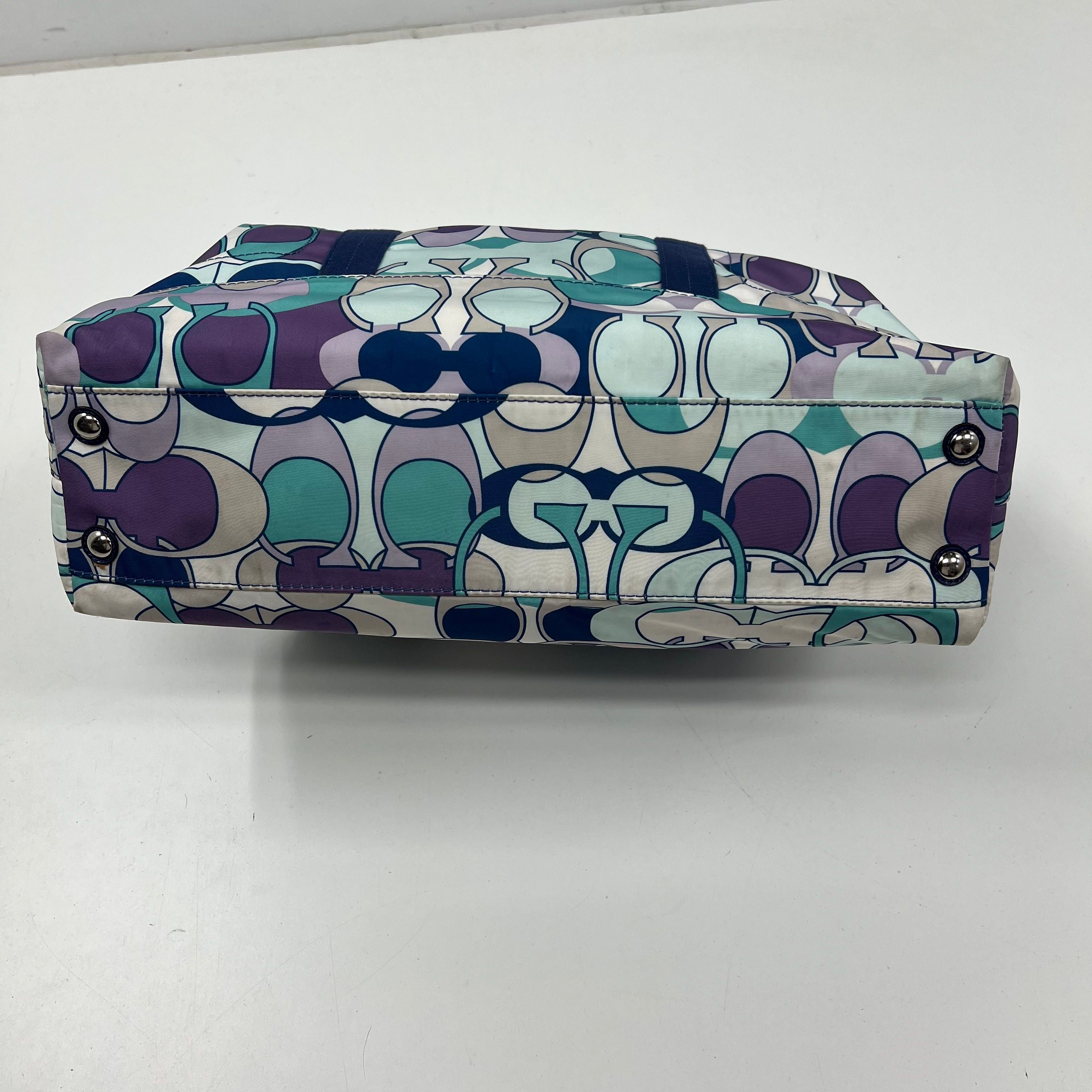 Coach OP Art Print Blues Signature Logo Graphics Weekender Bag Duffle F77285