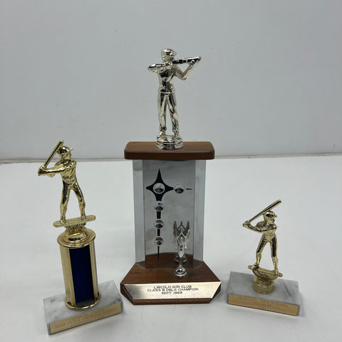 Vintage Trophy Lot 1963 Gun Club 1980s Softball Baseball MCM Marble Base