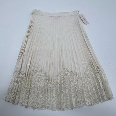 NWT Nanette Lepore Ecru Cream Pleated Lace Hem Midi Skirt Women's L