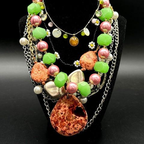 Boho Beaded Statement Necklace Lot Multi-Strand Colorful Fashion Jewelry