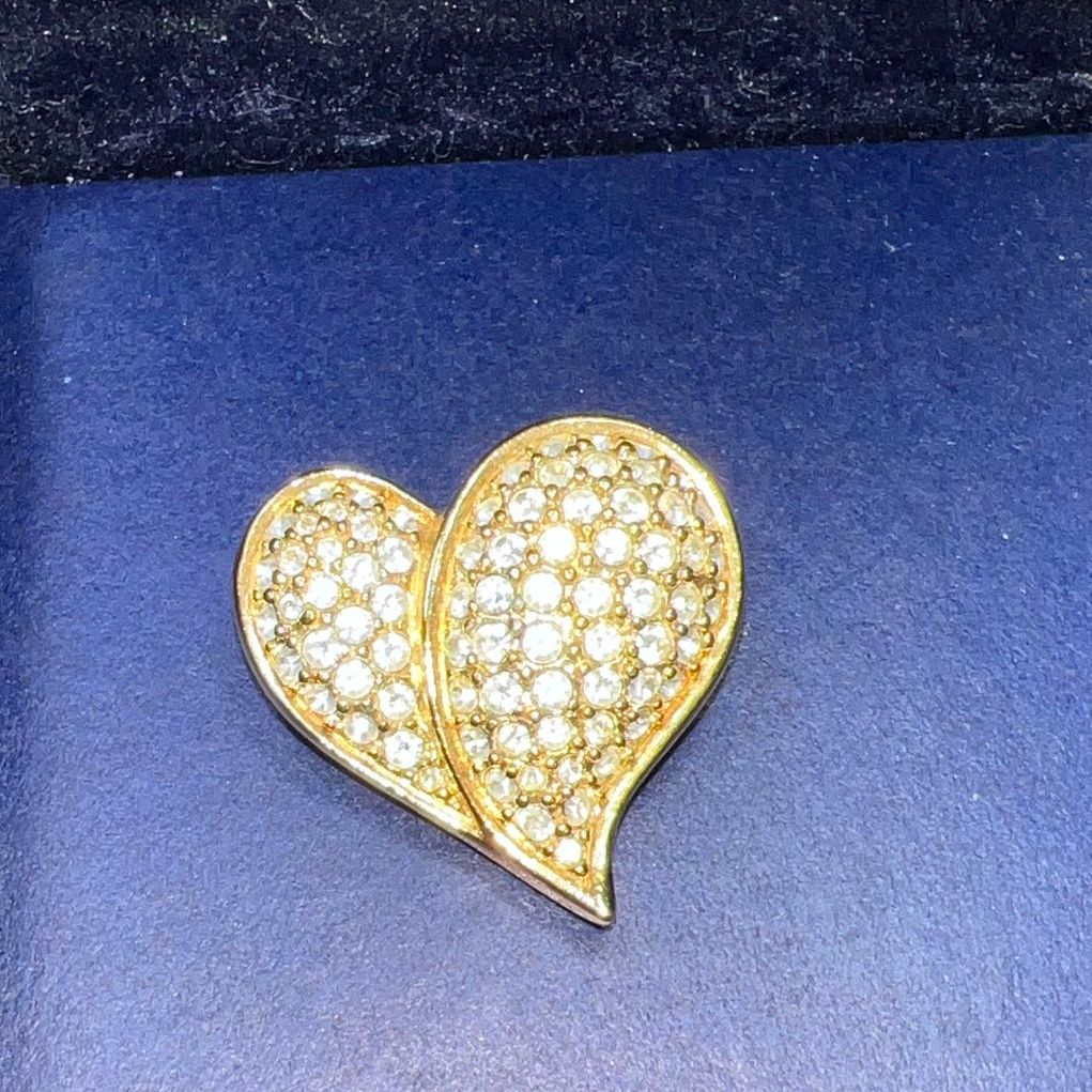Swarovski Crystal Gold tone Heart Brooch in Box