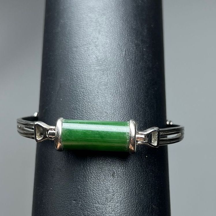 Sterling Silver Green Stone Bead Bracelet 16.23g