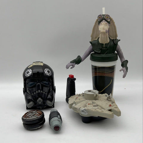 Star Wars Toy Lot Jar Jar Binks Cup TIE Pilot Micro Playset Millennium Falcon 5