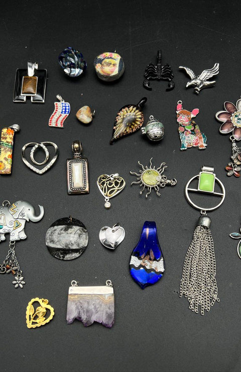 Mixed Costume Jewelry Lot of 30 Pendants Animal Celestial Heart Nature motifs