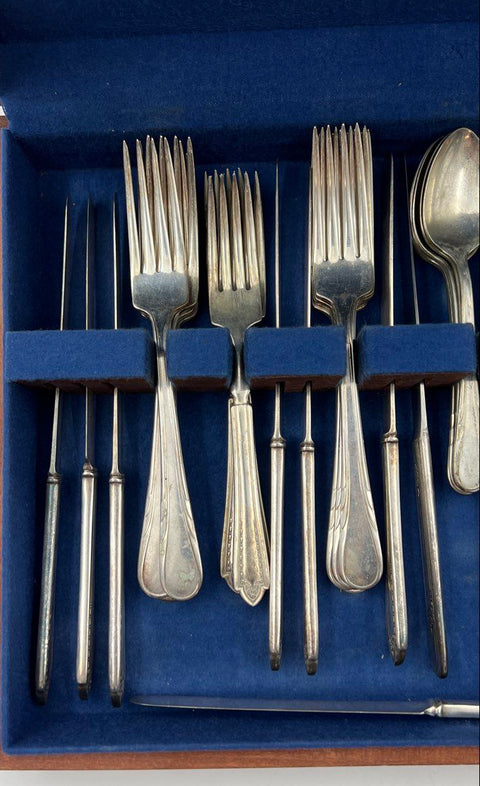 Argyle Silver Plate & Tudor Stainless Flatware Assorted Lot 25pc with Chest