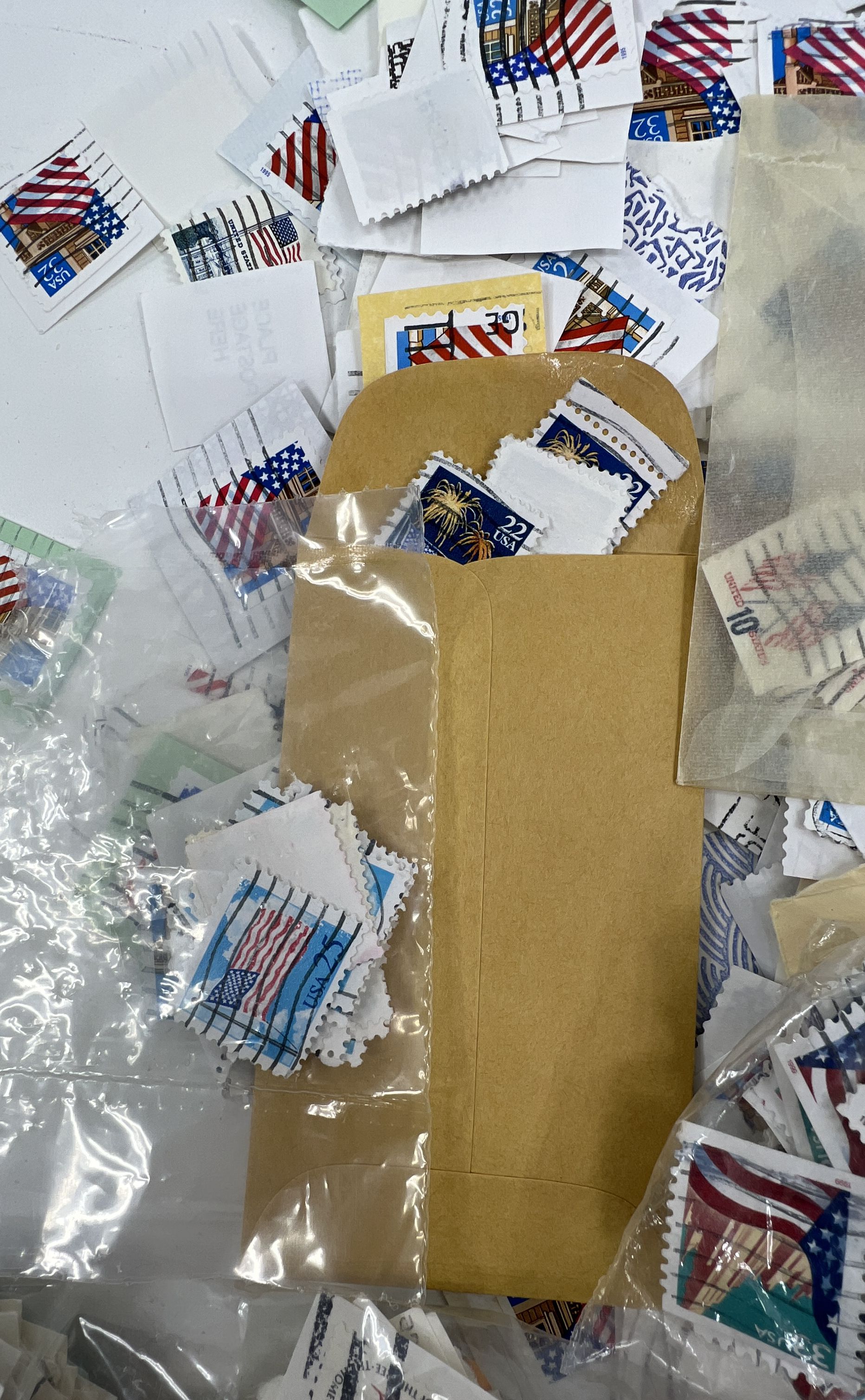 Large Lot Vintage US Postage Stamps Used Cancelled Off Paper Flag Designs Craft