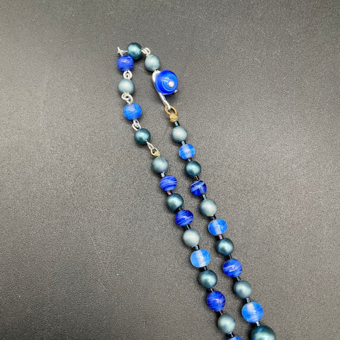 Vintage Trifari Signed Blue Glass & Pink AB Crystal Bead Necklace Lot of 2