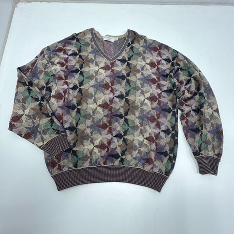 Vintage 90s St Croix Multicolor Geometric Knit V-Neck Sweater Men's XL Long