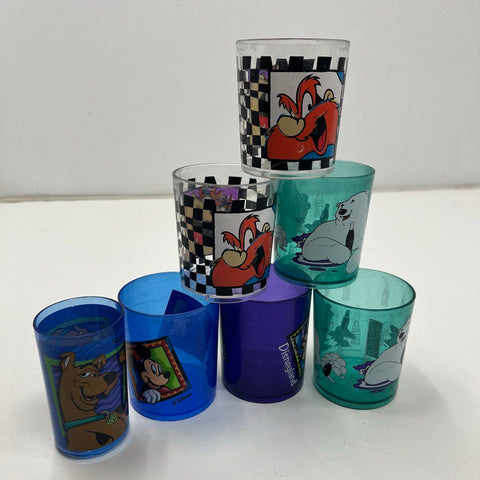 Vintage 90s Character Glasses Lot 7 Coca-Cola Disney Looney Tunes Scooby Doo