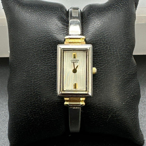 Vintage 1980s Citizen Two-Tone Rectangular Quartz Womens Bangle Watch