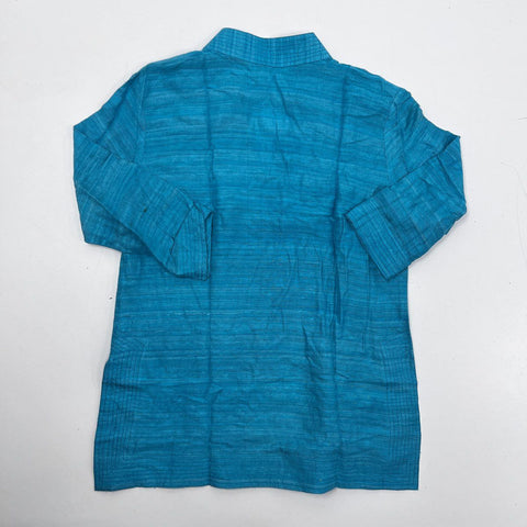 Charlotte Kellogg Women's Silk Tunic Top Teal Blue Pintuck Textured Sz M