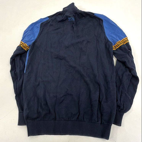 Boss Hugo Boss Men's 1/4 Zip Pullover Sweater Navy Blue Colorblock Cotton M