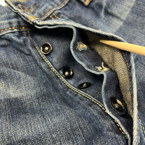 Ed Hardy Y2K Blue Distressed Relaxed Fit Button Fly Jeans Men's 42x32