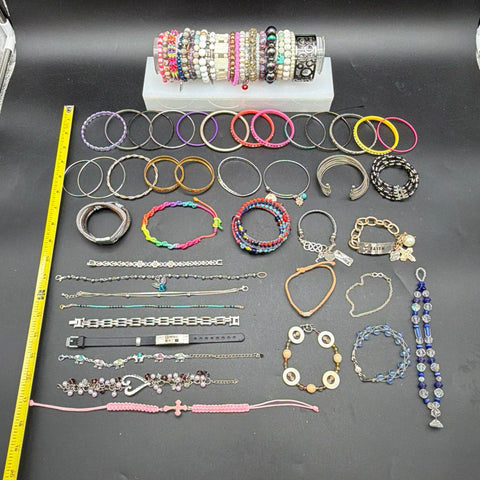 Vintage to Modern Costume Jewelry Bracelet Lot Bangles Beaded Charms
