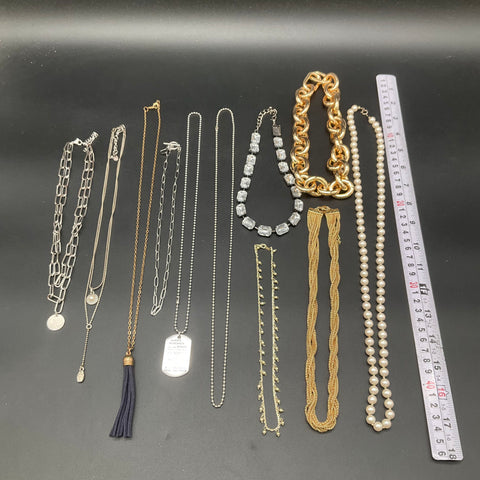 Fashion Jewelry Necklace Lot 11pc Gold Silver Tone Rhinestone Pearl Tassel