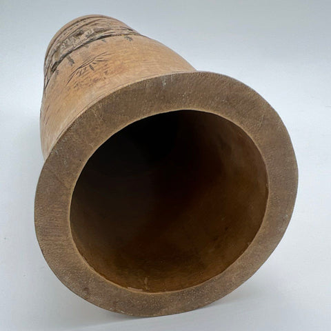 Vintage Hand Carved Bamboo Vase Village Scene Asian Folk Art Brush Pot 12 Inch